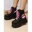 Ghost Pattern Square Toe Lace Up Side Zipper Thick Platform Gothic Martin Boots - Noir EU 43