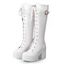Solid Color Buckle Strap Lace Up Thick Platform Vintage Knee-high Boots - Blanc EU 42