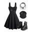 Gothic Women Outfit Grommet Buckle Strap Mini Dress and Chain Rivets Choker Zipper Boots Set - Noir S | US 4