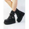 Gothic Women Outfit Grommet Buckle Strap Mini Dress and Chain Rivets Choker Zipper Boots Set - Noir S | US 4