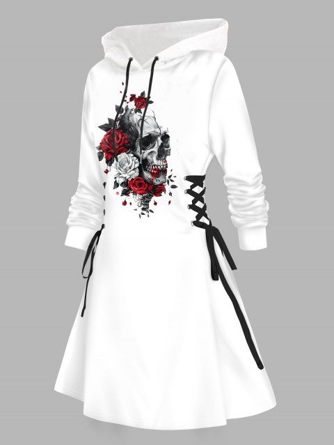 Robe à Capuche Ligne A Rose Crâne Imprimés à Lacets à Côté