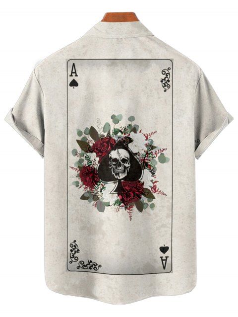 Chemise boutonnée gothique pour homme avec imprimé tête de mort et cartes à jouer