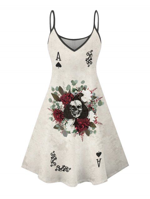 Robe gothique à imprimé tête de mort et cartes à jouer