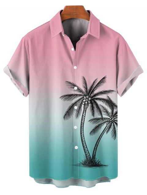 Chemise boutonnée à imprimé cocotiers ombré pour homme, idéale pour les vacances à la plage