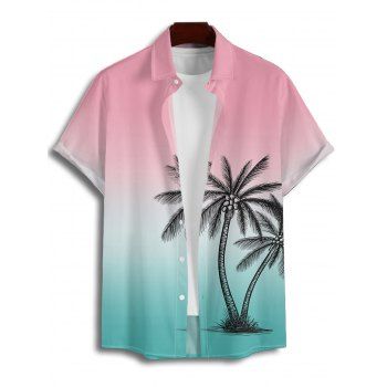 Men's Vacation Shirt for Beach Ombre Coconut Tree Print Button Up Shirt