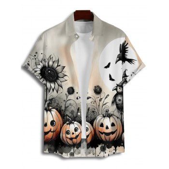 Gothic Couple Outfit for Halloween Pumpkin Sunflower Bat Print Mini Dress and Shirt Set