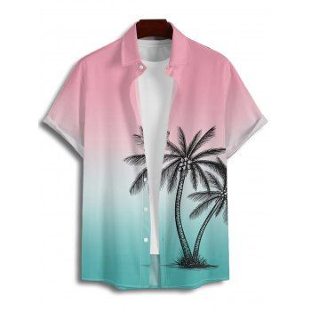 Vacation Couple Outfit for Beach Ombre Coconut Tree Print Mini Dress and Shirt Matching Set
