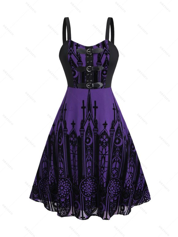 Robe gothique pour Halloween, mini-robe à œillets et boucles à imprimé croix - Concorde S | US 4