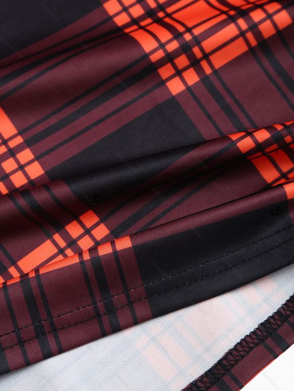 Robe gothique à carreaux, imprimé écossais, bretelles à boucle, ornements en chaîne, mini-robe pour les vacances - Orange L | US 8-10