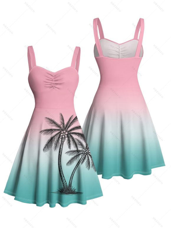 Robe de plage courte à imprimé cocotiers ombré et buste froncé - multicolor S | US 4