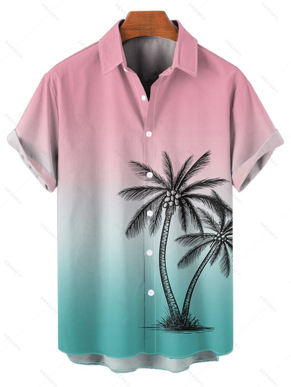 Chemise boutonnée à imprimé cocotiers ombré pour homme, idéale pour les vacances à la plage - multicolor S