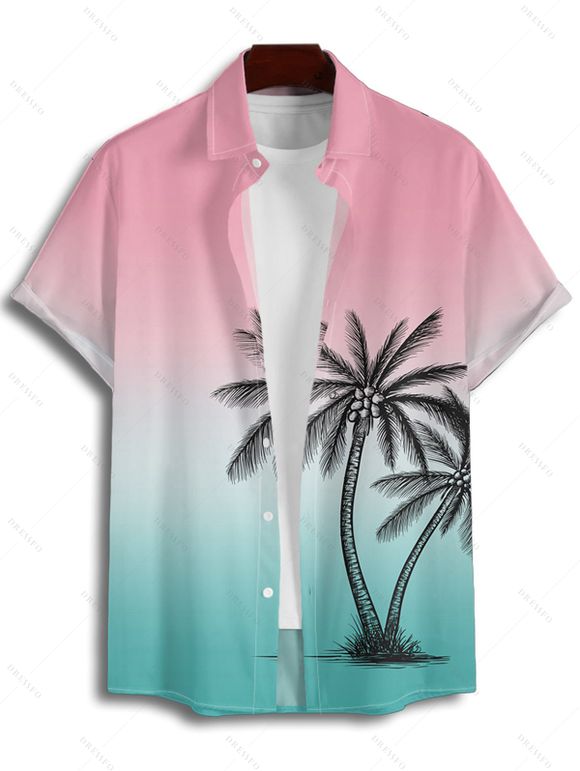 Chemise boutonnée à imprimé cocotiers ombré pour homme, idéale pour les vacances à la plage - multicolor 4XL