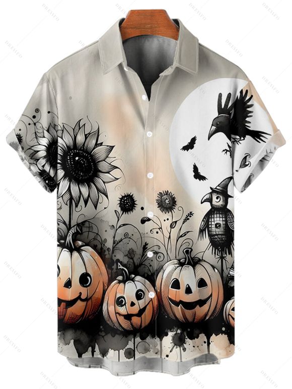 Chemise boutonnée gothique pour homme, imprimé citrouille, tournesol, chauve-souris, pour Halloween - multicolor S