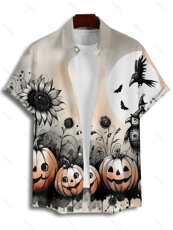 Chemise boutonnée gothique pour homme, imprimé citrouille, tournesol, chauve-souris, pour Halloween - multicolor 4XL