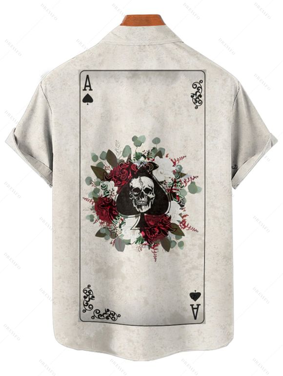 Chemise boutonnée gothique pour homme avec imprimé tête de mort et cartes à jouer - Gris Clair 5XL