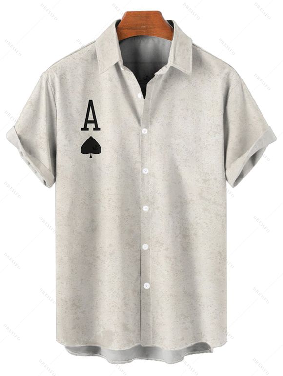 Chemise boutonnée gothique pour homme avec imprimé tête de mort et cartes à jouer - Gris Clair 4XL