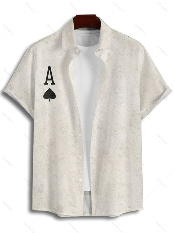 Chemise boutonnée gothique pour homme avec imprimé tête de mort et cartes à jouer - Gris Clair 4XL