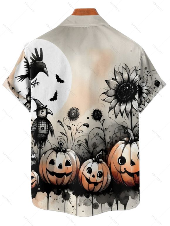 Gothic Couple Outfit for Halloween Pumpkin Sunflower Bat Print Mini Dress and Shirt Set - multicolor S | US 4