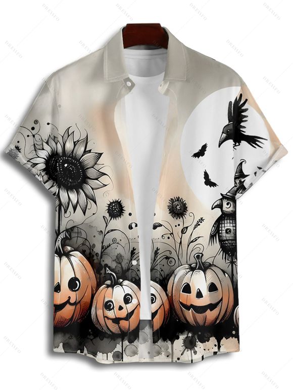 Gothic Couple Outfit for Halloween Pumpkin Sunflower Bat Print Mini Dress and Shirt Set - multicolor S | US 4