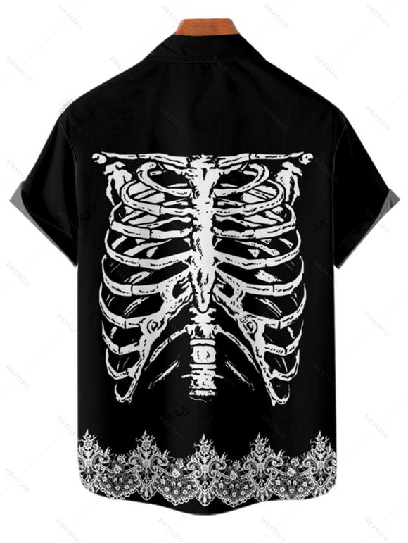 Chemise boutonnée gothique à imprimé squelette pour homme pour Halloween - Noir XL