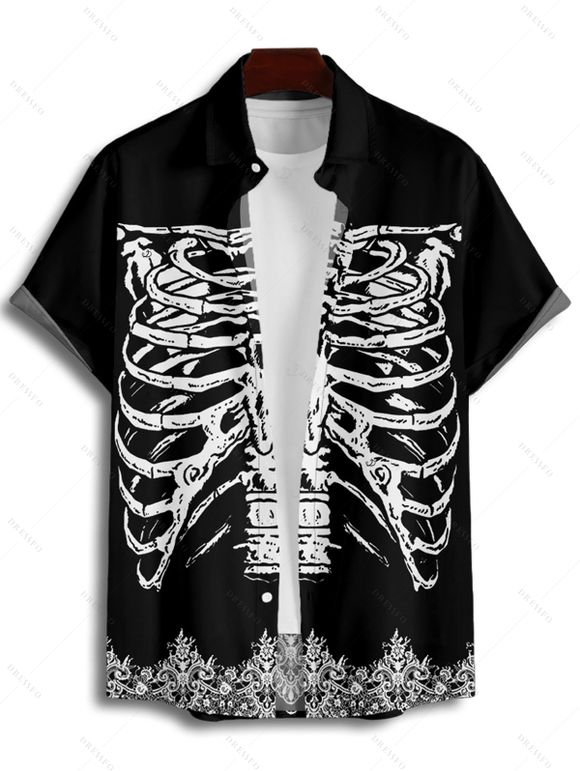 Chemise boutonnée gothique à imprimé squelette pour homme pour Halloween - Noir XL