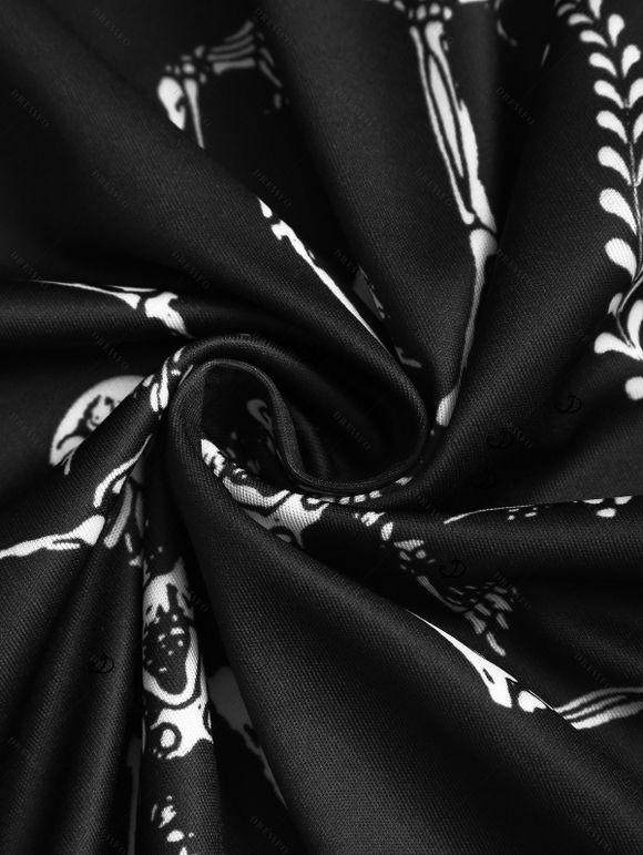 Gothic Couple Outfit Skeleton Print Lace Up Mini Dress and Shirt Set for Halloween - BLACK S | US 4