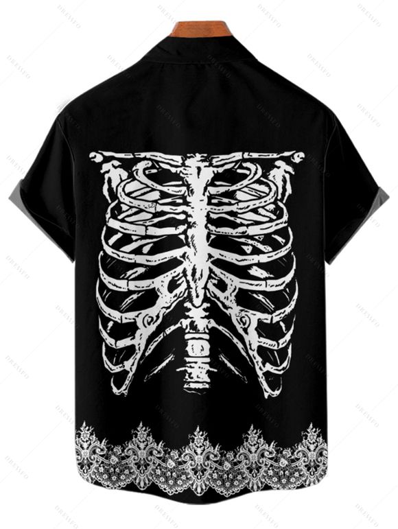 Gothic Couple Outfit Skeleton Print Lace Up Mini Dress and Shirt Set for Halloween - BLACK S | US 4