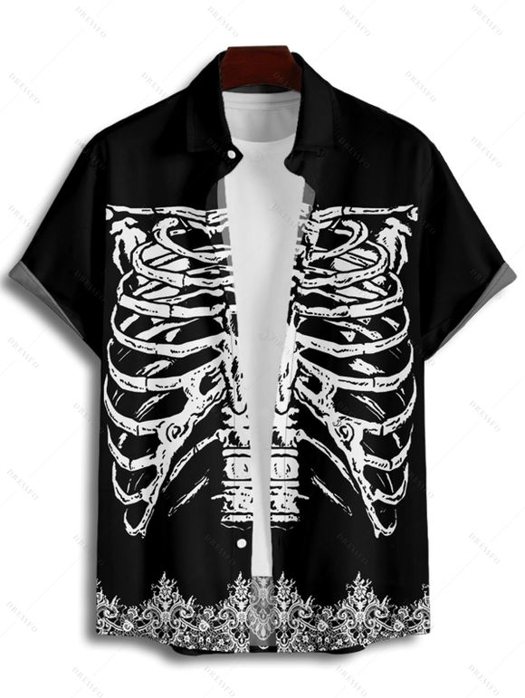 Gothic Couple Outfit Skeleton Print Lace Up Mini Dress and Shirt Set for Halloween - BLACK S | US 4