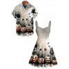Gothic Couple Outfit for Halloween Pumpkin Sunflower Bat Print Mini Dress and Shirt Set - multicolor S | US 4