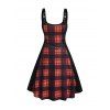 Robe gothique à carreaux, imprimé écossais, bretelles à boucle, ornements en chaîne, mini-robe pour les vacances - Orange S | US 4