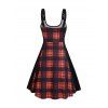 Robe gothique à carreaux, imprimé écossais, bretelles à boucle, ornements en chaîne, mini-robe pour les vacances - Orange S | US 4