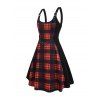 Robe gothique à carreaux, imprimé écossais, bretelles à boucle, ornements en chaîne, mini-robe pour les vacances - Orange S | US 4