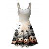 Robe gothique pour Halloween, mini-robe froncée à imprimé citrouille, tournesol et chauve-souris - multicolor S | US 4