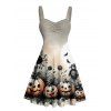 Robe gothique pour Halloween, mini-robe froncée à imprimé citrouille, tournesol et chauve-souris - multicolor S | US 4
