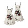 Gothic Couple Outfit Skull Playing Cards Print Spaghetti Strap Mini Dress and Shirt Matching Set - Gris Clair S | US 4