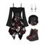 Gothic Outfit Skull Rose Print Lace Up Midi Dress and Earrings Rivet Boots Set for Halloween - Rouge S | US 4