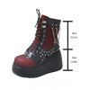 Gothic Outfit Skull Rose Print Lace Up Midi Dress and Earrings Rivet Boots Set for Halloween - Rouge S | US 4