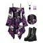 Gothic Outfit for Halloween Skull Rose Print Lace Up Midi Dress and Bat Necklace Earrings Buckle Boots Set - Concorde S | US 4