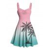 Vacation Couple Outfit for Beach Ombre Coconut Tree Print Mini Dress and Shirt Matching Set - multicolor S | US 4