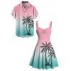 Vacation Couple Outfit for Beach Ombre Coconut Tree Print Mini Dress and Shirt Matching Set - multicolor S | US 4