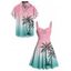 Vacation Couple Outfit for Beach Ombre Coconut Tree Print Mini Dress and Shirt Matching Set - multicolor S | US 4