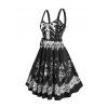 Gothic Couple Outfit Skeleton Print Lace Up Mini Dress and Shirt Set for Halloween - Noir S | US 4