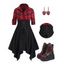Gothic Outfit Plaid Print Lace Up Midi Dress and Skeleton Earrings Chain Boots Set - Rouge foncé S | US 4