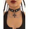 Gothic Outfit Cross Printed Grommet Dress and Rivets Choker Buckle Boots Set for Halloween - Concorde S | US 4