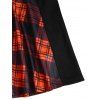 Gothic Couple Outfit Plaid Print Buckle Strap Chain Embellishment Mini Dress and Shirt Set - Orange S | US 4