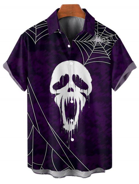 Chemise boutonnée gothique pour homme avec imprimé tête de mort et toile d'araignée pour Halloween