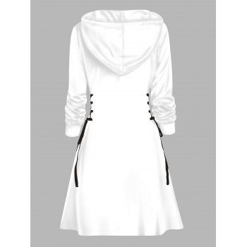 Halloween Hoodie Dress Ghost Pumpkin Print Lace Up Drawstrings Mini Dress