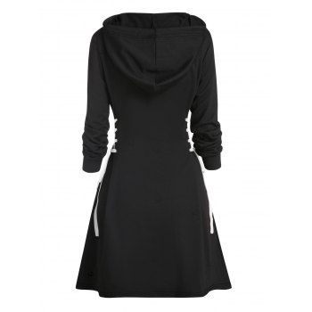 Gothic Hoodie Dress for Halloween Skull Print Lace Up Drawstrings Mini Dress with Hooded