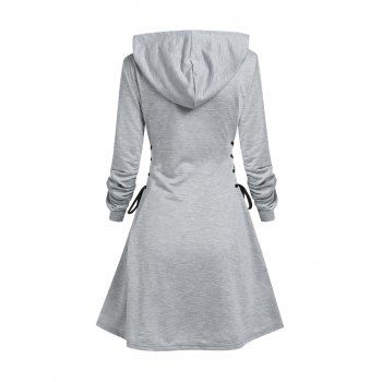 Gothic Hoodie Dress Sunflower Skull Print Lace Up Drawstrings Mini Dress for Halloween
