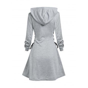 Gothic Hoodie Dress Heather Skulls Floral Print Lace Up Drawstrings Mini Dress for Halloween